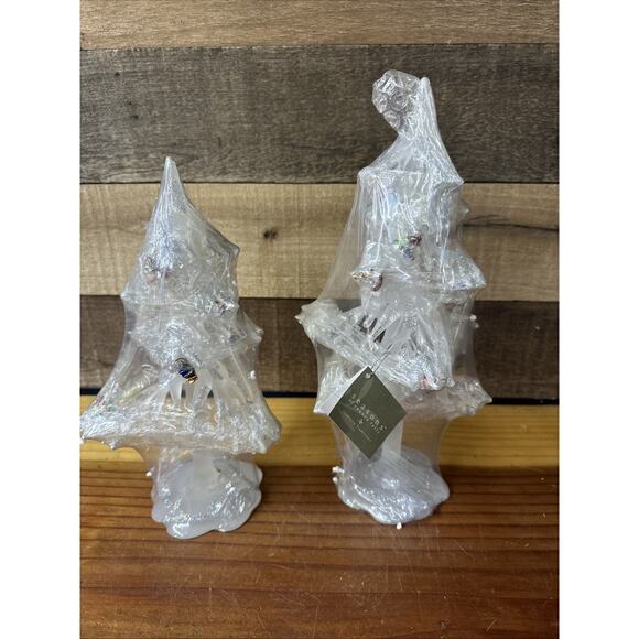 Seasons Of Cannon Falls Frosted Acrylic Trees With Ornaments Set Of 2 New In Box - Picture 1 of 9